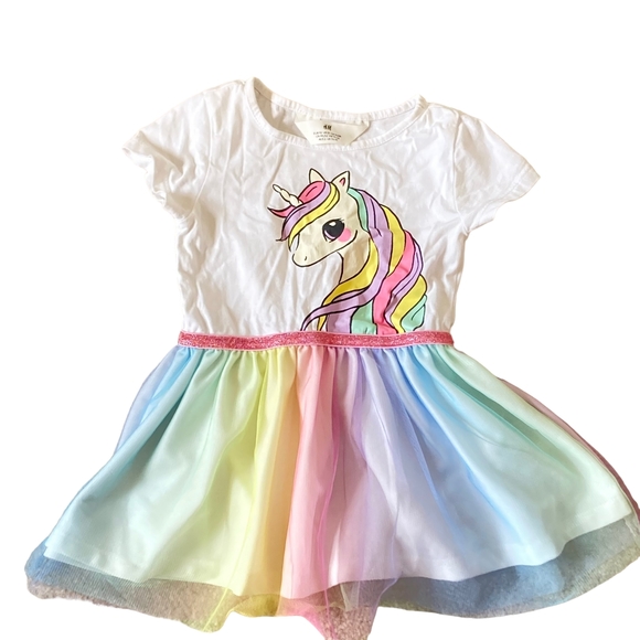 Bundle of 2 Party Dresses - H&M Unicorn Dress and Primark Pink Dress 1.5 to 2Y - Picture 4 of 16